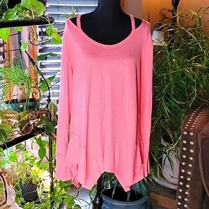 Maurices Women's XL Waffle Knit Pink Long Sleeve Stretch T-Shirt NEW